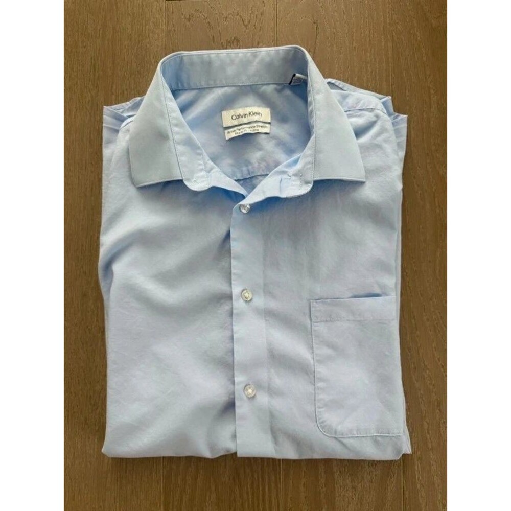 Calvin Klein Men’s Active Performance Stretch Dress Shirt Blue 16-16.5 32/33 L